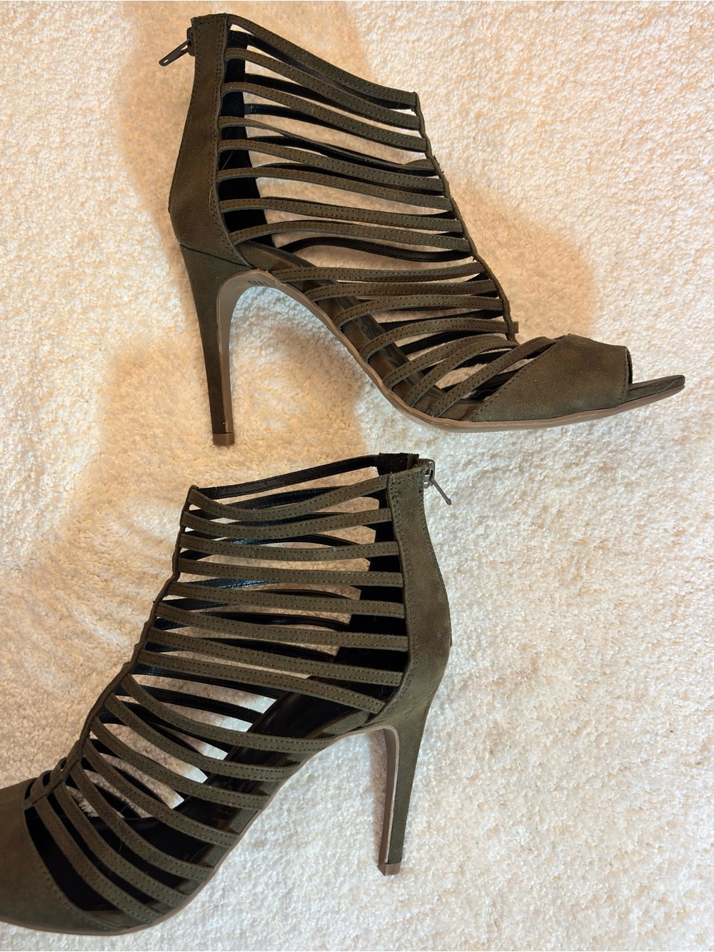 Brash Olive Suede Strappy High Heel Sandal - Picture 6 of 14